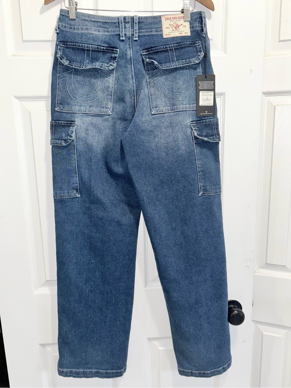 NWT TRUE RELIGION Women's Denim Cargo Jeans Straight Medium Blaze Wash Size 26 - Picture 10 of 16